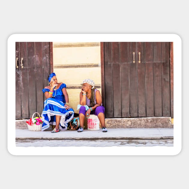 Cuban Women Smoking And Chatting On Havana Streets Sticker by tommysphotos